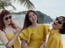 Ba mẹ con Á hậu Tường San được khen ngợi khi diện đồ đồng điệu