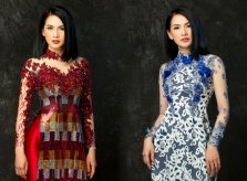 Anh Thư khoe sắc với áo dài chất liệu độc đáo