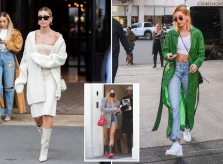 Học nàng mẫu Hailey Bieber cách phối đồ mùa hè thành trang phục mùa thu cá tính