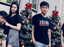 Tim và Trương Quỳnh Anh cùng con trai trang trí Giáng sinh