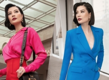 Vũ Cẩm Nhung mix đồ màu nổi xuống phố