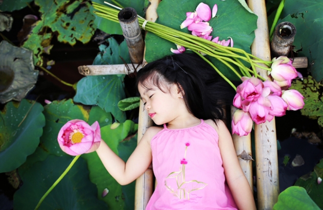 Bộ ảnh mẫu nhí bên sen siêu đẹp của ông bố 