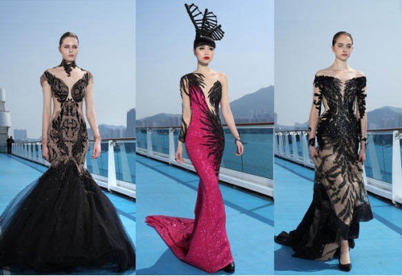 Jessica Minh Anh dựng sàn catwalk trên tàu ở Hong Kong