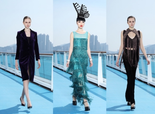 Jessica Minh Anh dựng sàn catwalk trên tàu ở Hong Kong