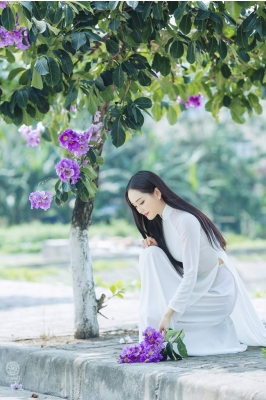 Thiếu nữ đẹp như tranh vẽ khoe sắc bên bốn mùa hoa